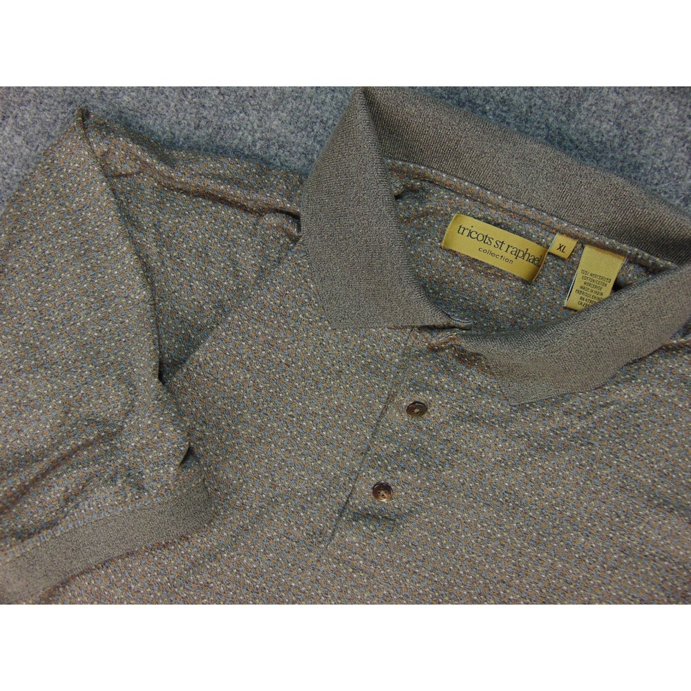 Tricots St Raphael Polo Shirt Mens XL‎ Brown Mercerized Cotton Dotted Retro Core